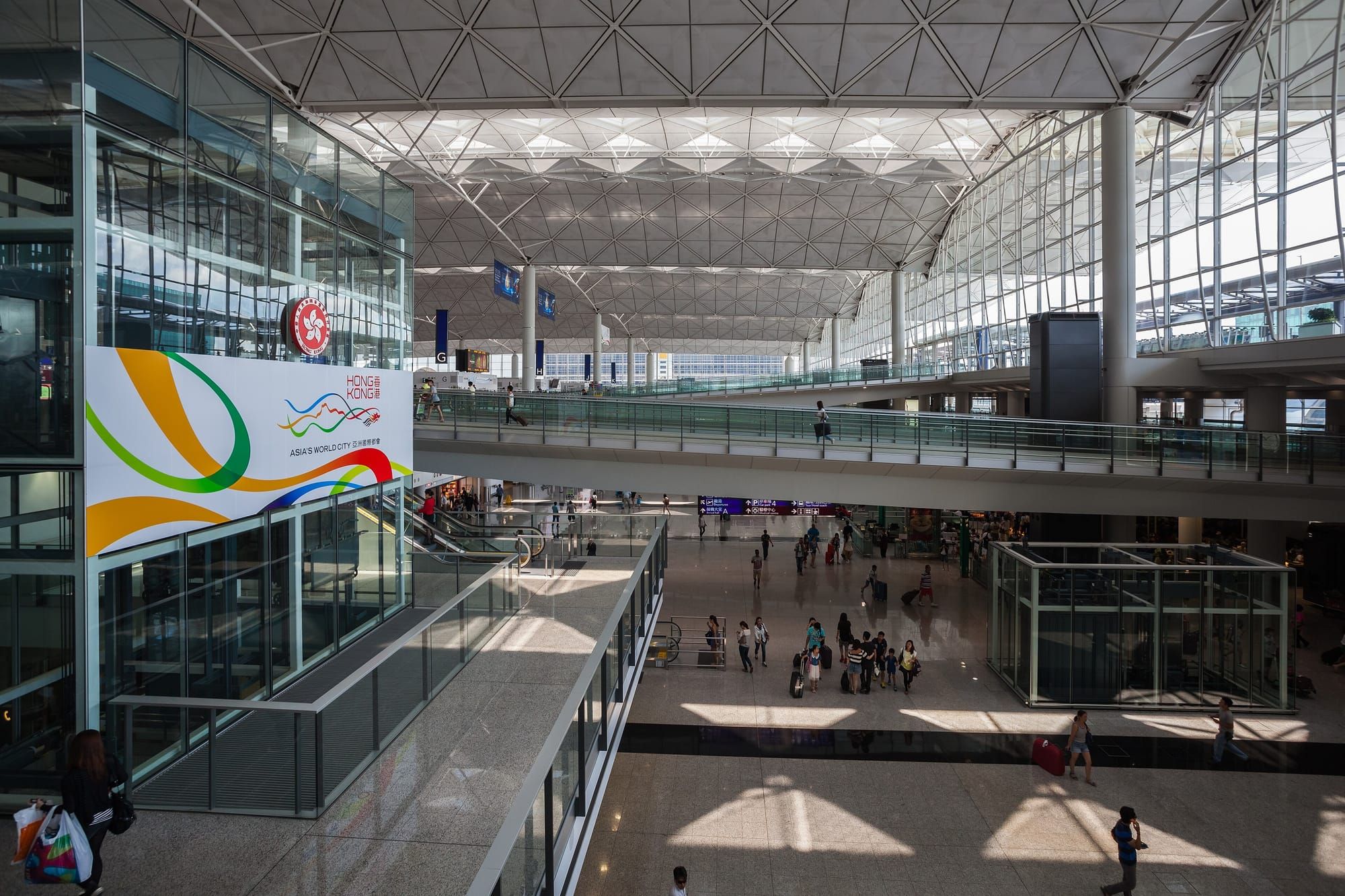 The glass and steel departure hall of Hong Kong International Airport, Terminal 1